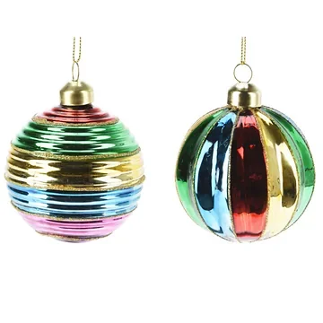 Kerstbal streep glas multicolor 8 cm