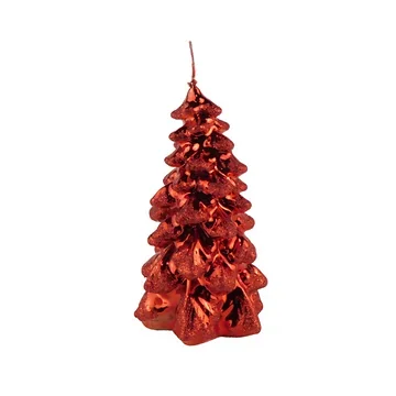 Kaars kerstboom D 8 x H 15 cm metallic glitter rood