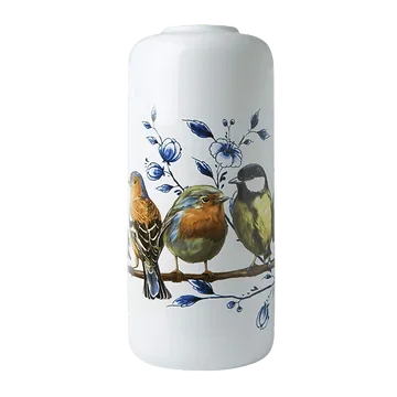 Heinen Delfts Blauw Cilinder Vaas Bosvogels