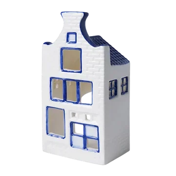 Heinen Delfts Blauw Waxinelichthouder Huisje Halsgevel