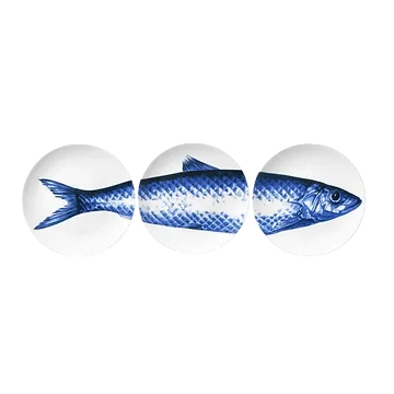 Heinen Delfts Blauw Borden met Vis (3 Stuks)