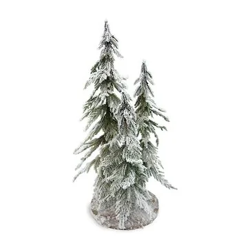Evergreen miniboompjes op ronde voet sneeuw 25 x 50 cm