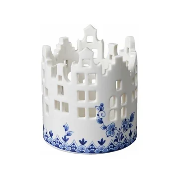 Heinen Delfts Blauw Waxinelichthouder Huisjes middel