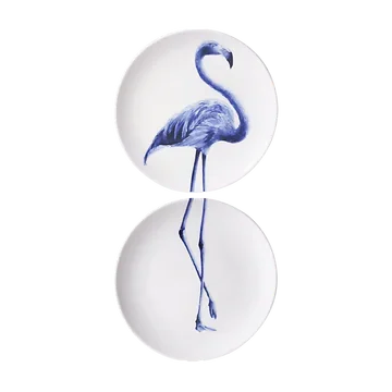 Heinen Delfts Blauw Wandbord Lange Flamingo Tweeluik