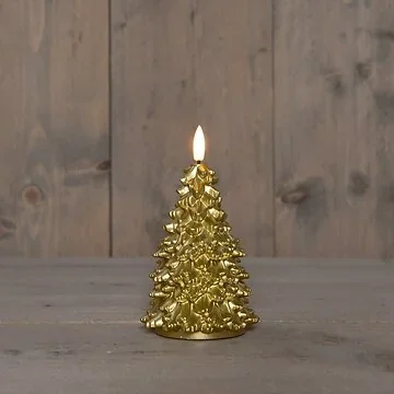 Kaars LED Kerstboom wax goud 15 cm met 3D vlam