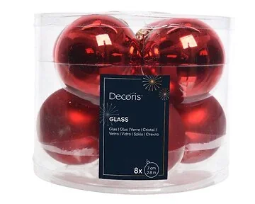 Decoris Kerstballen glas kerstrood 8 stuks Ø 7 cm
