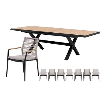 Royal Seasons Diningset 8-zits Portland Laag Uitschuifbaar Zwart