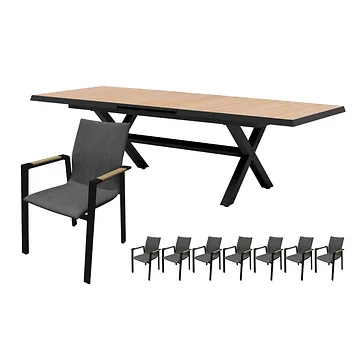 Royal Seasons Diningset 8-zits Detroit Uitschuifbaar Zwart