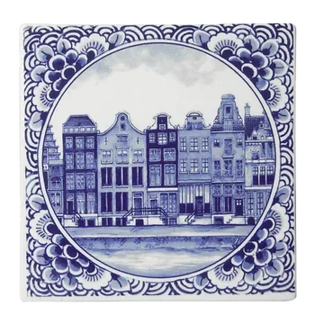 Heinen Delfts Blauw Tegel Grachtenpanden 13 cm