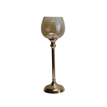 Waxinelichthouder glas op voet metaal goud 13 x 40 cm