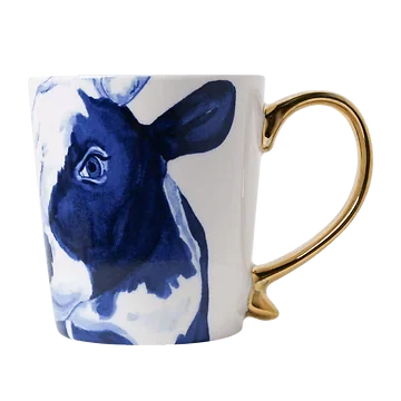Heinen Delfts Blauw Mok Koe goud