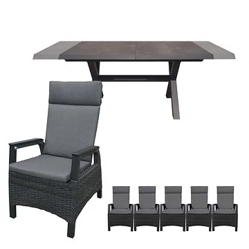Royal Seasons Uitschuifbare Diningset 6-zits Fabio Antraciet