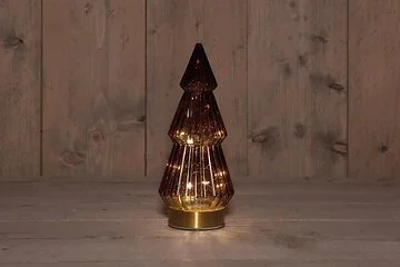 Anna's Collection kerstboompje verlicht glas bordeaux 23.5 x 10 cm