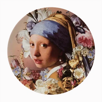Heinen Delfts Blauw Wandbord Meisje met de Parel Pastel