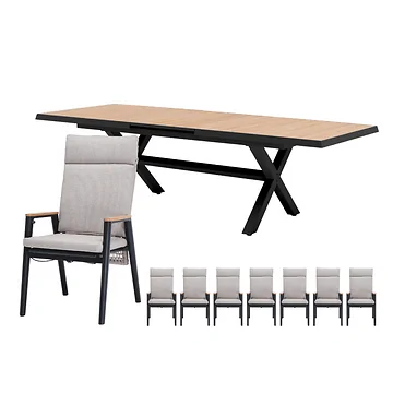 Royal Seasons Diningset 8-zits Portland Hoog Uitschuifbaar Zwart