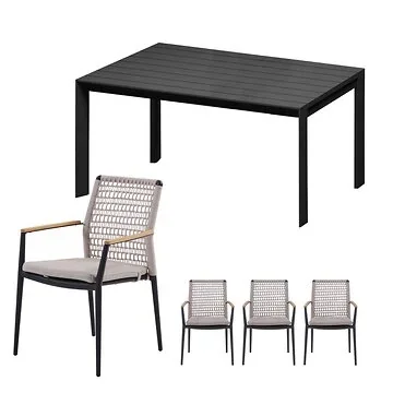 Royal Seasons Diningset 4-zits Portland Zwart