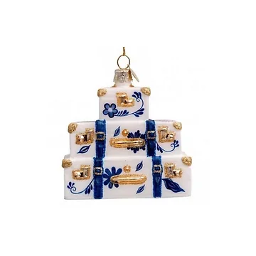 Vondels Kersthanger goud/blauwe delft koffer 9 cm