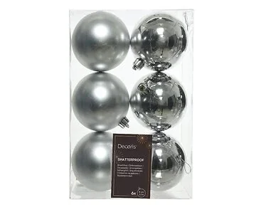 Decoris Kerstballen kunststof zilver 6 stuks 8 Ø cm
