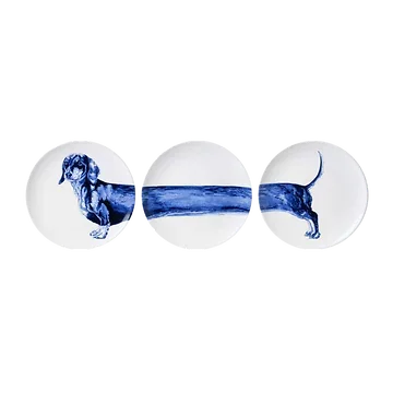 Heinen Delfts Blauw Wandborden Teckel Set van 3