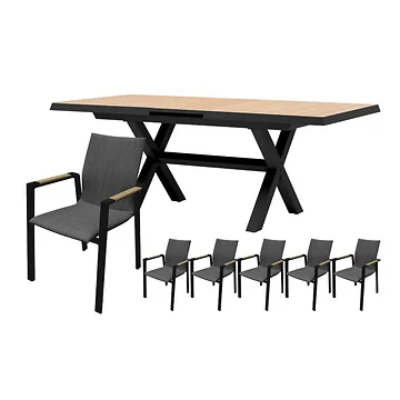 Royal Seasons Diningset 6-zits Detroit Uitschuifbaar Zwart