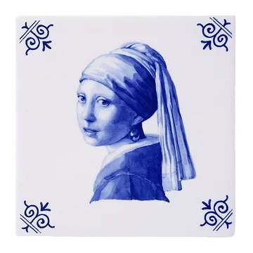 Heinen Delfts Blauw Tegel Meisje met de Parel 13 cm