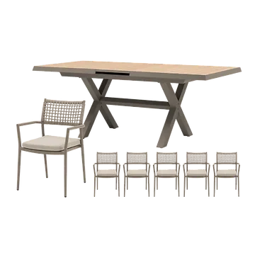 Royal Seasons Diningset 6-zits Liv Uitschuifbaar Espresso