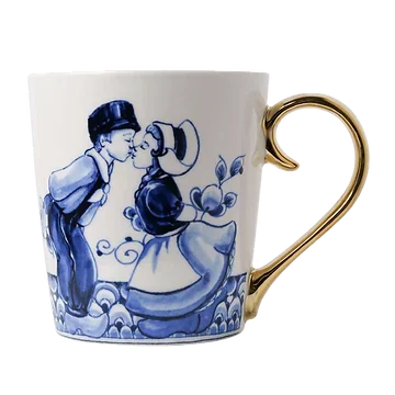 Heinen Delfts Blauw Mok Kissing Couple Goud
