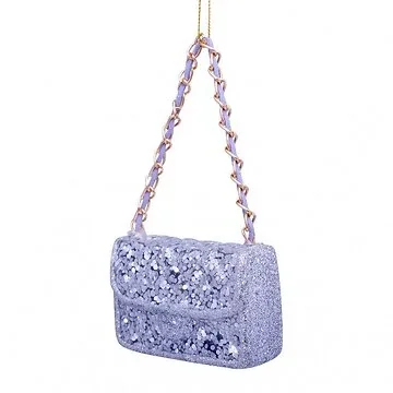 Vondels Kersthanger handtas glitter zilver 6 cm