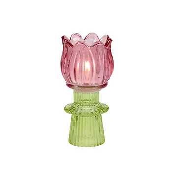 Theelichthouder tulp glas fuchsia 7 x 14 cm