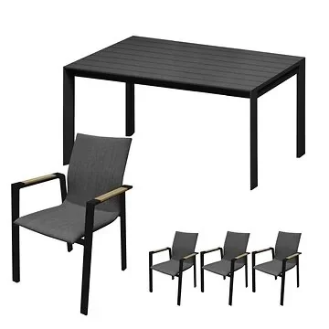 Royal Seasons Diningset 4-zits Detroit Zwart