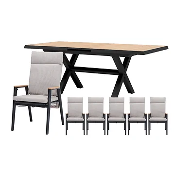 Royal Seasons Diningset 6-zits Portland Hoog Uitschuifbaar Zwart
