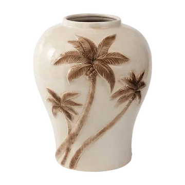 De Bosrand Vaas Palmbomen Beige 27 x 31 cm