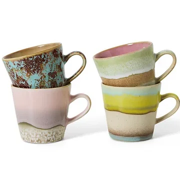HKliving Koffiekopje Americano 70's Ceramics Rococo 4 stuks 0.27 L