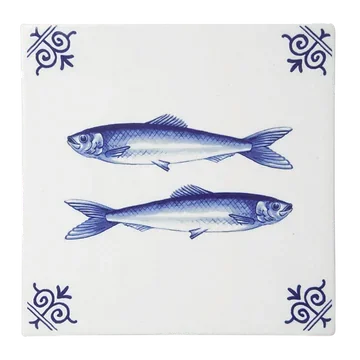 Heinen Delfts Blauw Tegel Vissen 13 cm