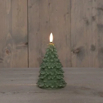 Kaars LED Kerstboom wax jade groen 15 cm met 3D vlam