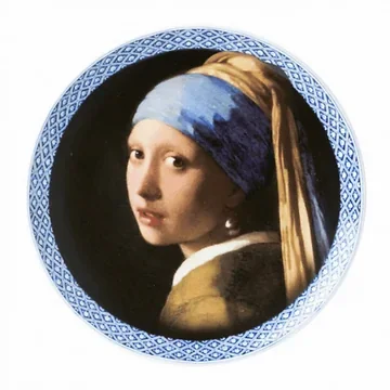 Heinen Delfts Blauw Bord Meisje met de Parel Middel