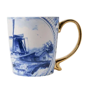 Heinen Delfts Blauw Mok Molen Goud