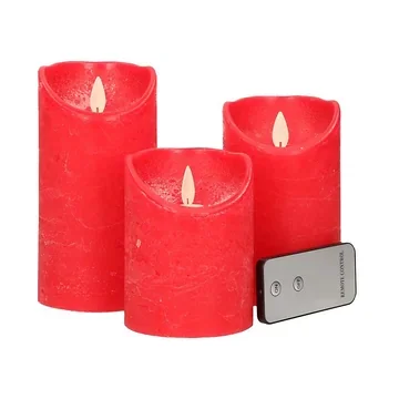 Stompkaars LED Rood Wax Rustiek (3 stuks) met afstandsbediening