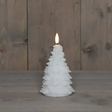 Kaars LED Kerstboom wax wit 15 cm met 3D vlam