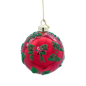Kerstornament strik shiny rood groen glas 8 cm