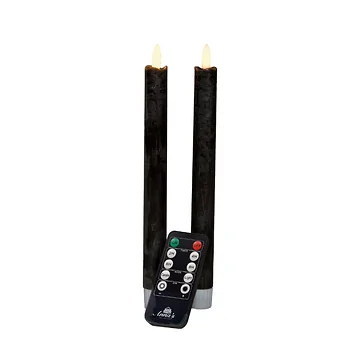 Dinerkaars LED Zwart Rustiek Wax 3D Lont 23 cm (2 stuks) met afstandsbediening