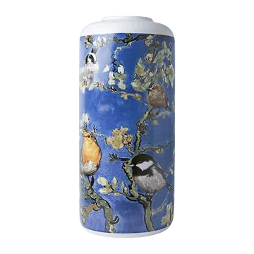 Heinen Delfts Blauw Cilinder Vaas Vogels Van Gogh