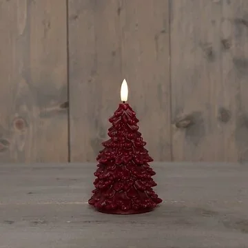 Kaars LED Kerstboom wax bordeaux 15 cm met 3D vlam