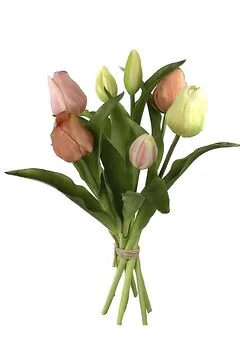 Kunstbloem tulpenbundel zalm, roze 7 stelen 30 cm