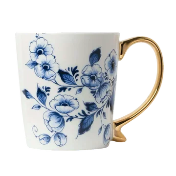 Heinen Delfts Blauw Mok Bloemen Goud