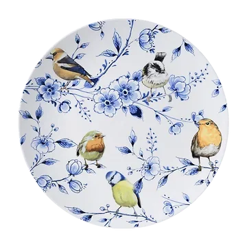Heinen Delfts Blauw Wandbord Bosvogels met Bloesem