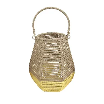 Lantaarn met glas geel 19 x 24 cm