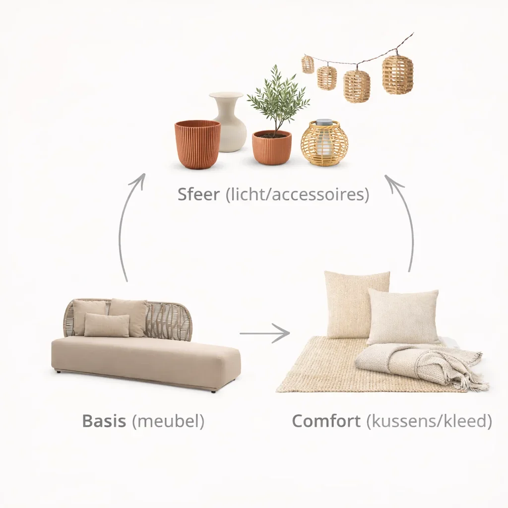 Diagram met 3 lagen voor Ibiza styling: basis, comfort, sfeer
