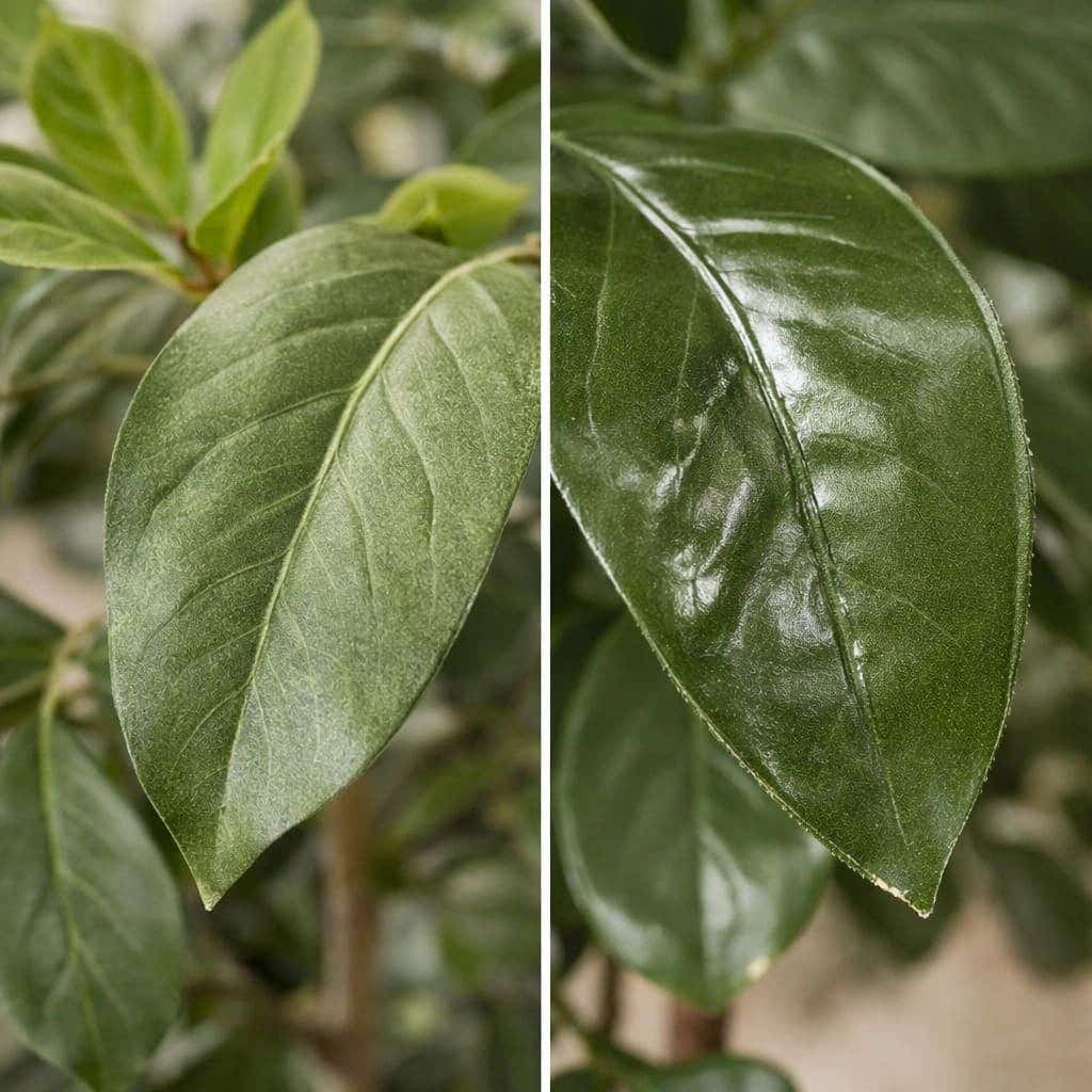 Verschil in glans en nerven van de bladeren van nepplanten