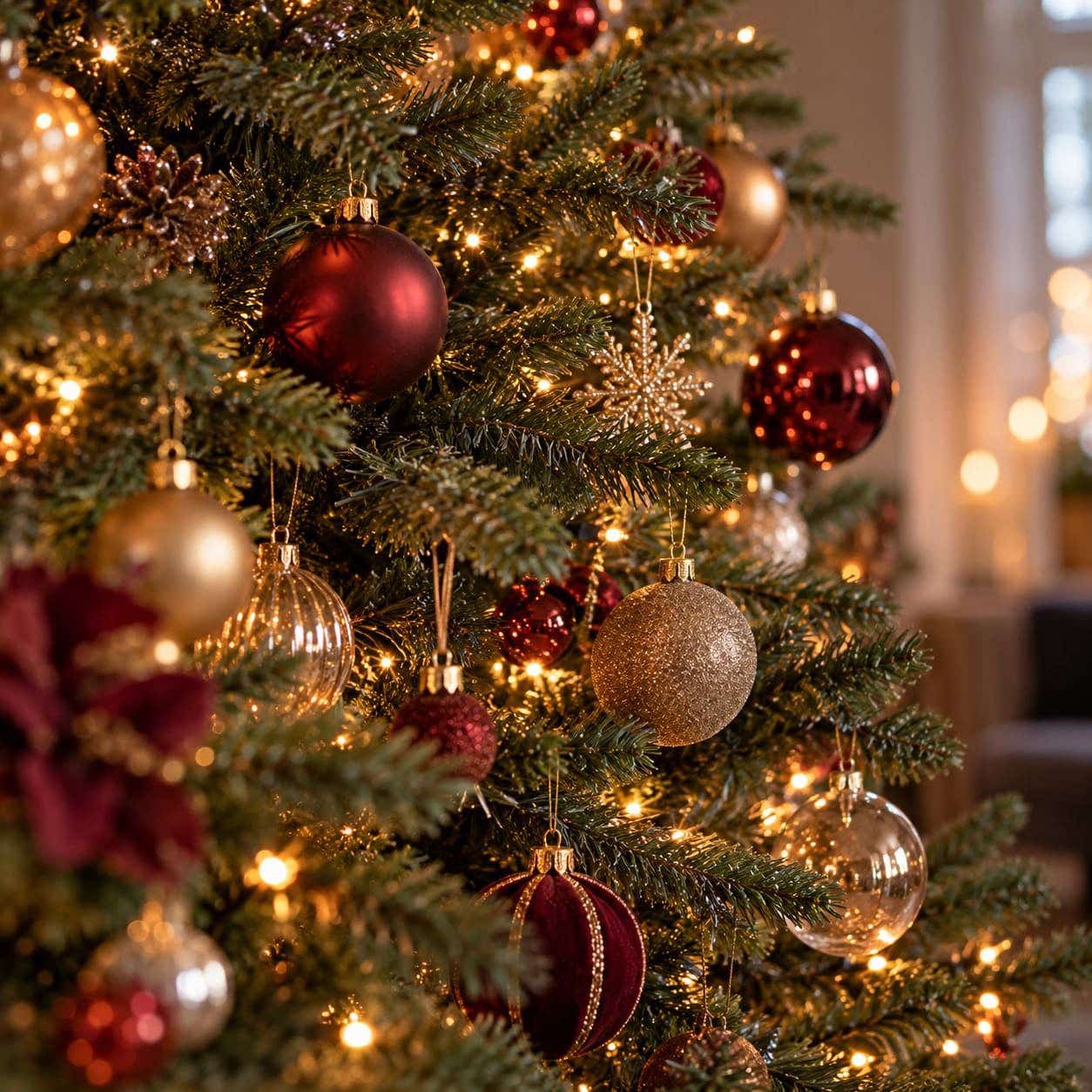 close-up-versierde-kerstboom